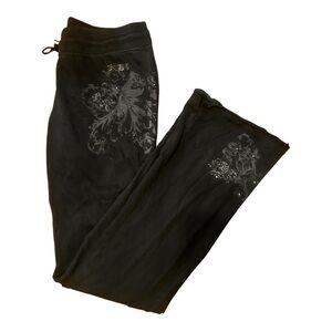 EUC BCBGMaxAria Black Printed Sweats With Rhinestones Large